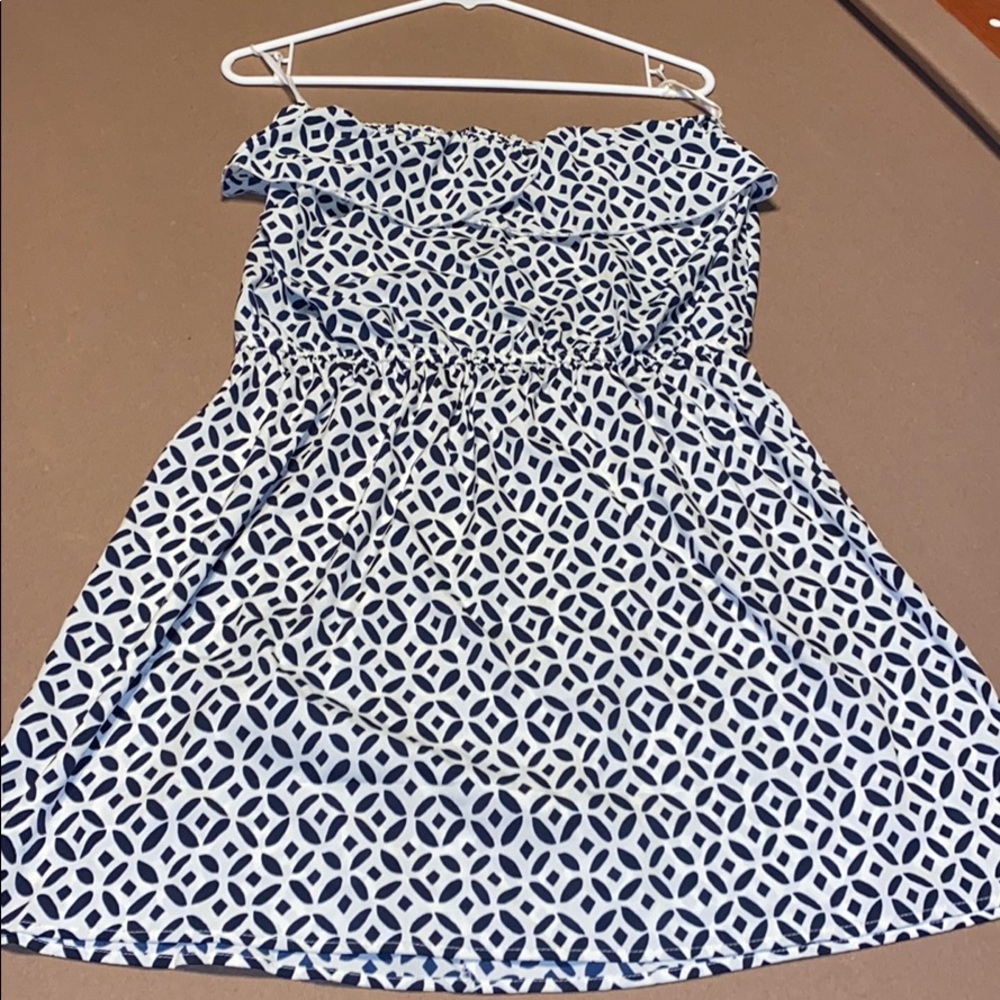 Strapless sundress Lightweight. Navy blue pattern